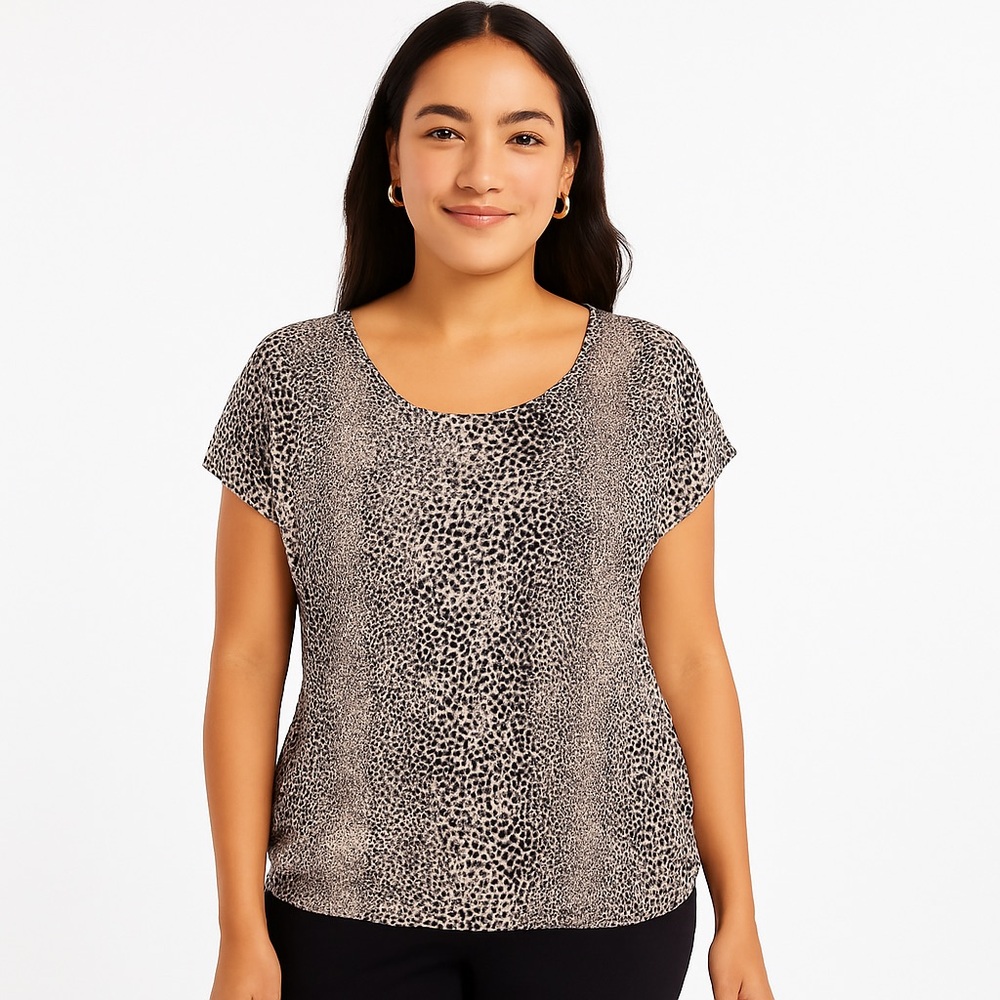 Talbots Animal Print Cap Sleeve Elastic Waist Knit Top Women’s Size 2XL Petite